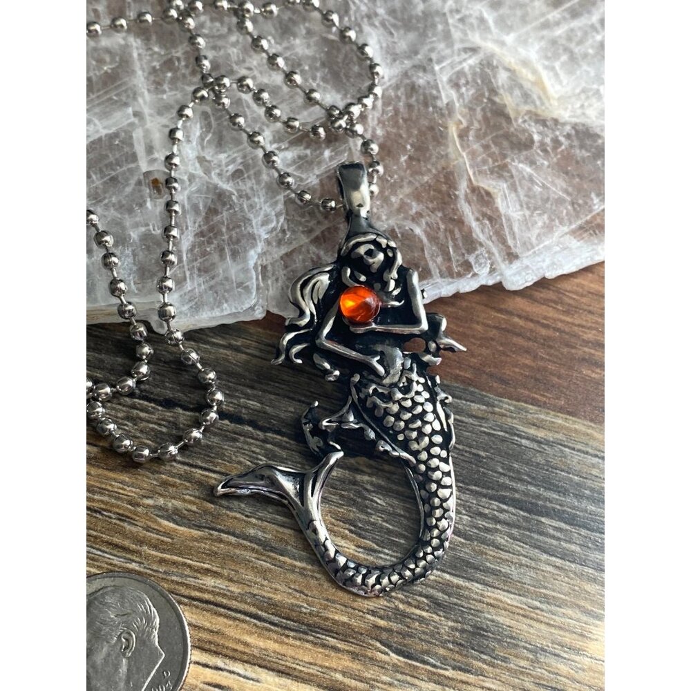 American Silver Pewter Mermaid Pendant Necklace